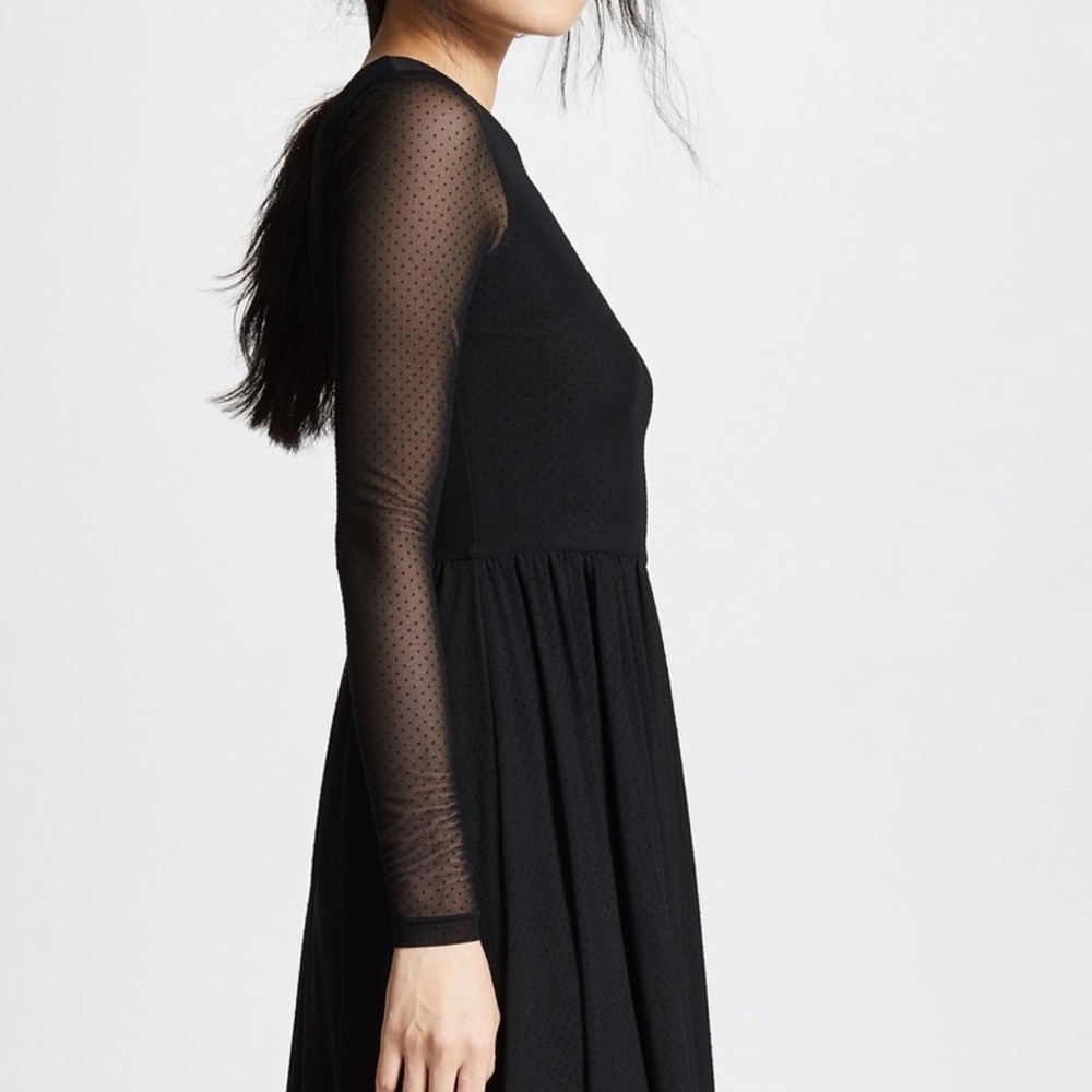 Ganni MIDI dotted mesh long sleeve dress in black - Picture 2 of 4